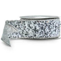 Raz 2.5" Silver Sequined Wired Christmas Ribbon R4371760