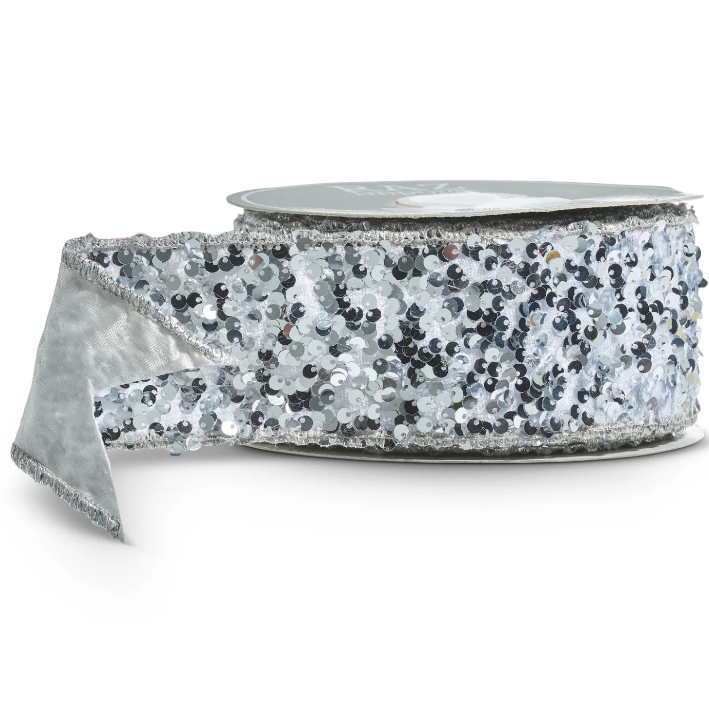Raz 2.5" Silver Sequined Wired Christmas Ribbon R4371760