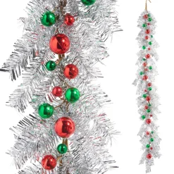 Raz 4.5' Silver Tinsel And Ball Ornament Christmas Garland G4406686