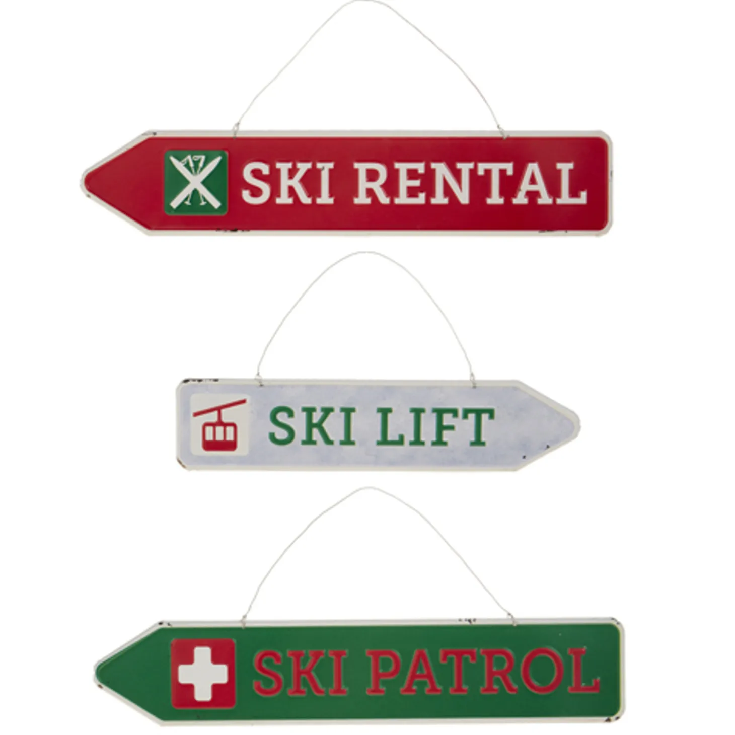 Raz 16.25" Ski Sign Christmas Ornament Set Of 3 4312357
