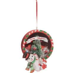 Raz 5.5" Snowman And Tree Cut Out Vintage Inspired Christmas Ornament 4415632