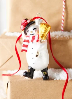 Raz 4.5" Snowman With Broom Glass Christmas Ornament 4319000