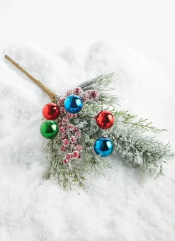 Raz 16" Snowy Pine And Multicolor Ball Ornament Christmas Tree Pick F4306722