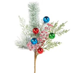 Raz 16" Snowy Pine And Multicolor Ball Ornament Christmas Tree Pick F4306722