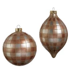 Raz 5" Tan Gingham Glass Christmas Ornament 4424580