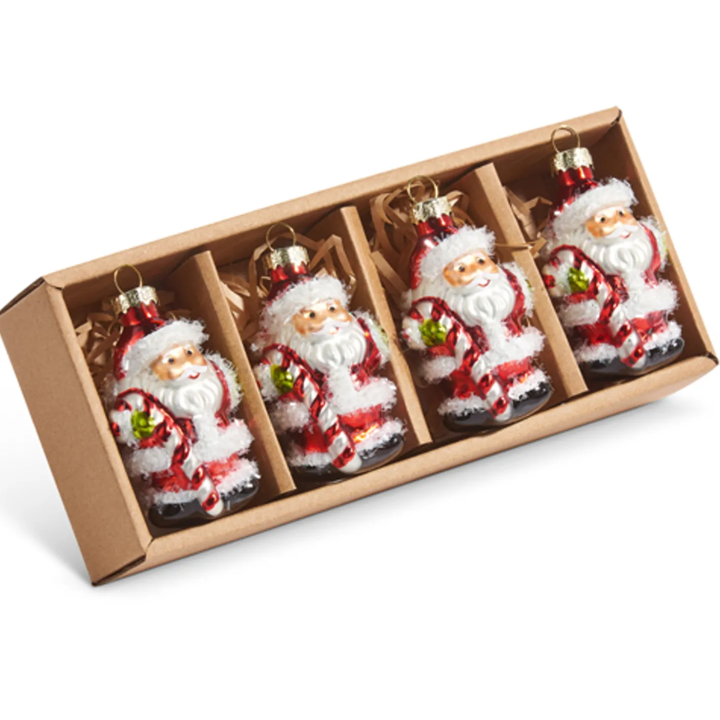 Raz 3" Tinsel Santa Glass Christmas Ornament Box Of 4 4422899