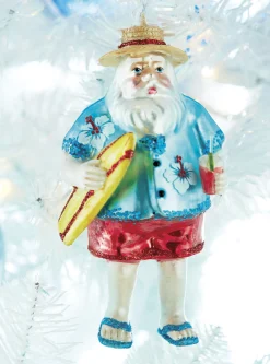 Raz 5.25" Tropical Santa Glass Christmas Ornament 4019097