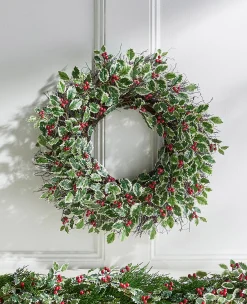 Raz 26" Variegated Holly Leaf And Berry Christmas Wreath W4402461