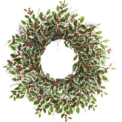 Raz 26" Variegated Holly Leaf And Berry Christmas Wreath W4402461