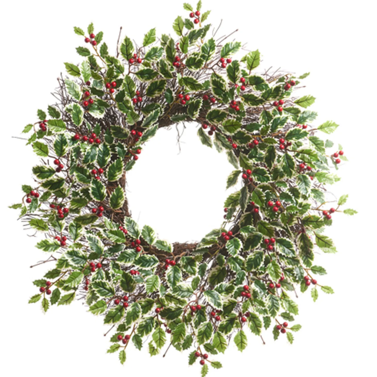 Raz 26" Variegated Holly Leaf And Berry Christmas Wreath W4402461