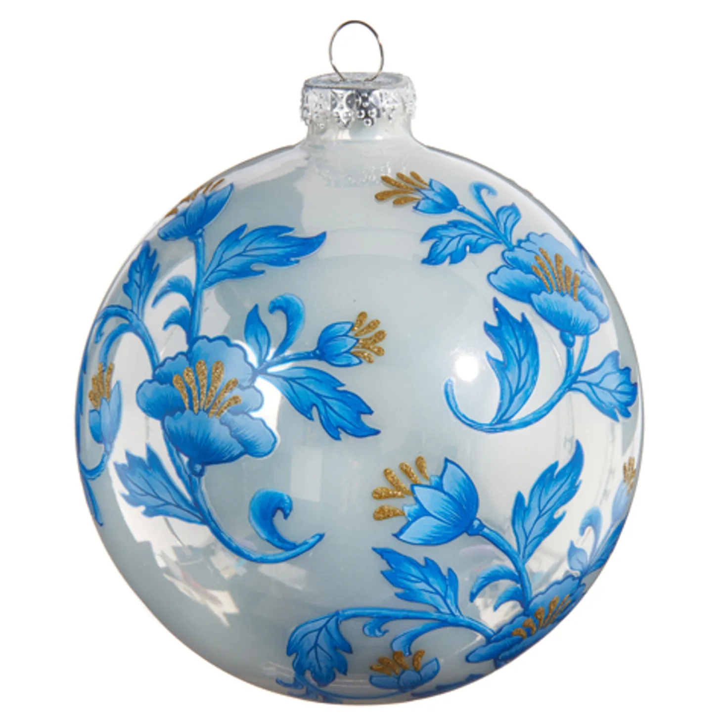 Raz 5" Vintage Blue Floral Delft Ball Glass Christmas Ornament 4352895