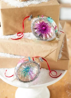 Raz 5.5" Vintage Blue, Purple And Pink Striped Reflector Glass Ornament 4352881