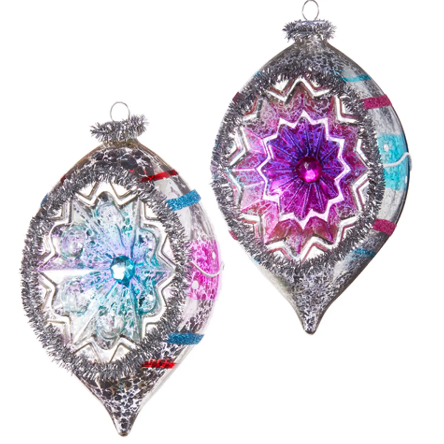 Raz 5.5" Vintage Blue, Purple And Pink Striped Reflector Glass Ornament 4352881