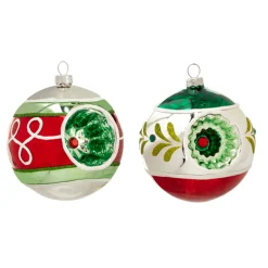 Raz 4" Vintage Inspired Red And White Reflector Glass Ball Christmas Ornament 4424510