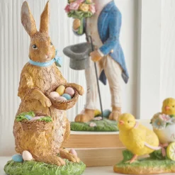 Raz 10.5" Vintage Rabbit With Basket Of Eggs Easter Figure 4211092