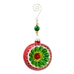Raz 6" Vintage Red And Green Glass Reflector Christmas Ornament With Hanger 4412512