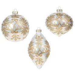 Raz 4" White And Gold Embellished Glass Christmas Ornament 4322842