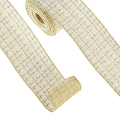 Raz 4" White And Gold Tweed Wired Christmas Ribbon R4371783