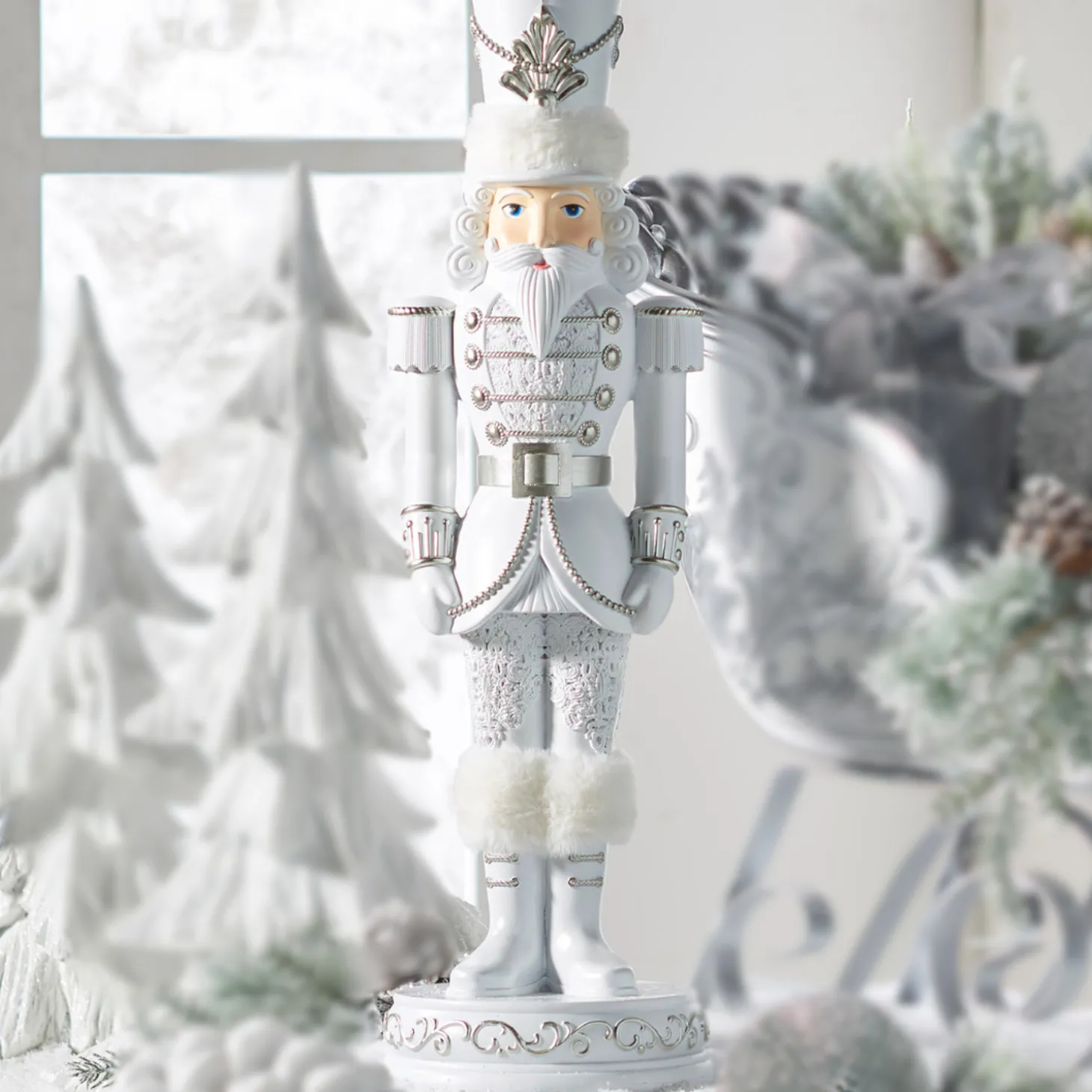 Raz 22.75" White And Silver Christmas Nutcracker Decoration 4457662