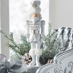 Raz 13" White And Silver Nutcracker Christmas Decoration 4457621