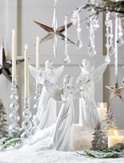 Raz 14" White Angel With Instrument Christmas Figures Set Of 3 4411301