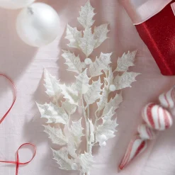 Raz 29" White Glittered Holly Christmas Tree Spray F4322740