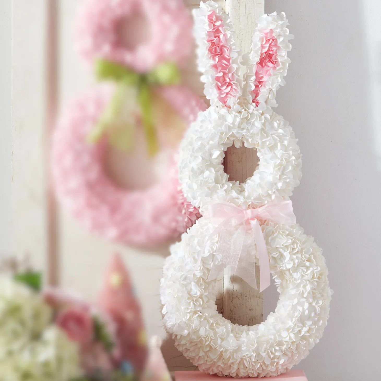 Raz 22" White Hydrangea Easter Bunny Wreath W4453341