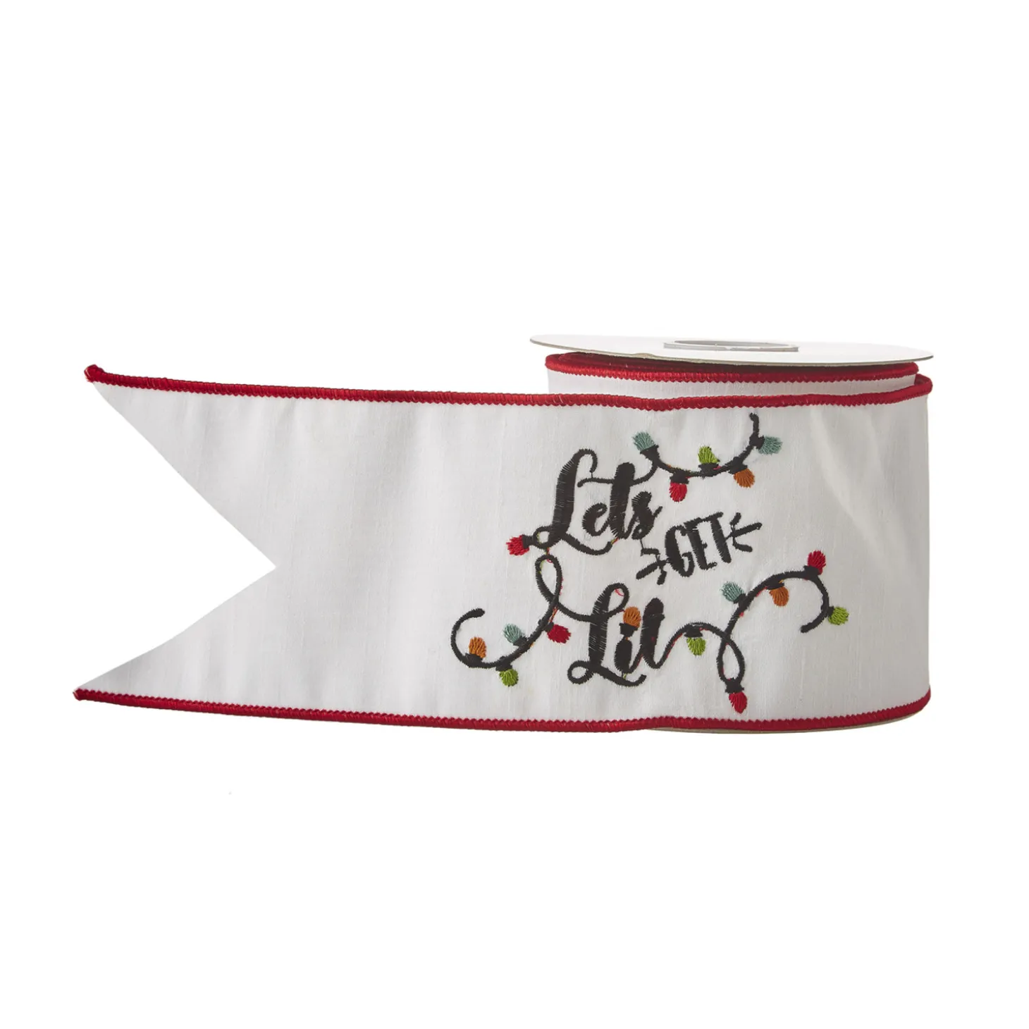 Raz 4" White Lets Get Lit Embroidered Wired Christmas Ribbon R4171862