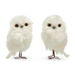 Raz 4.5" White Owl Christmas Ornament Set Of 2 4403451