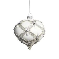 Raz 4" White With Silver Embellishment Glass Christmas Ornament 4322834