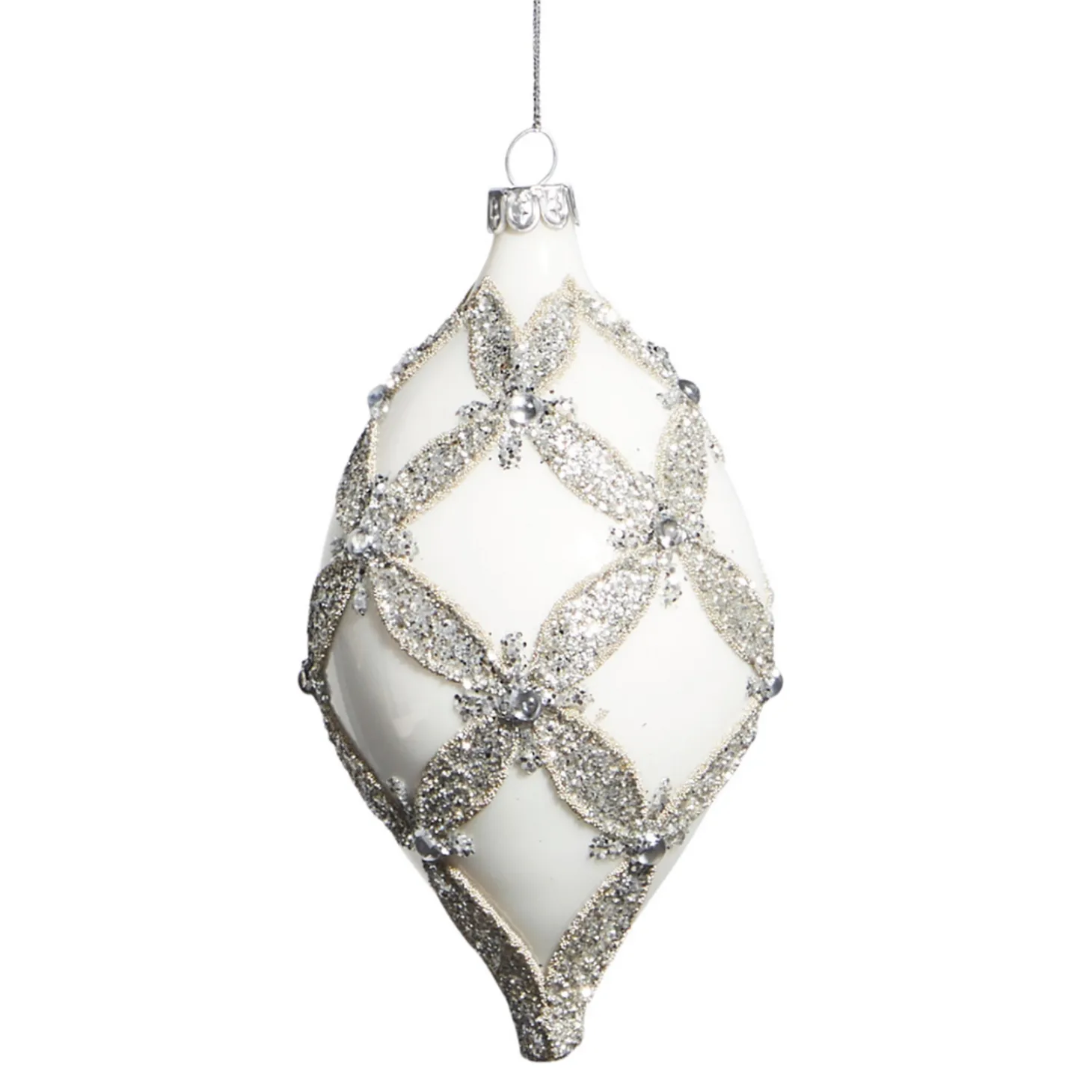 Raz 4" White With Silver Embellishment Glass Christmas Ornament 4322834