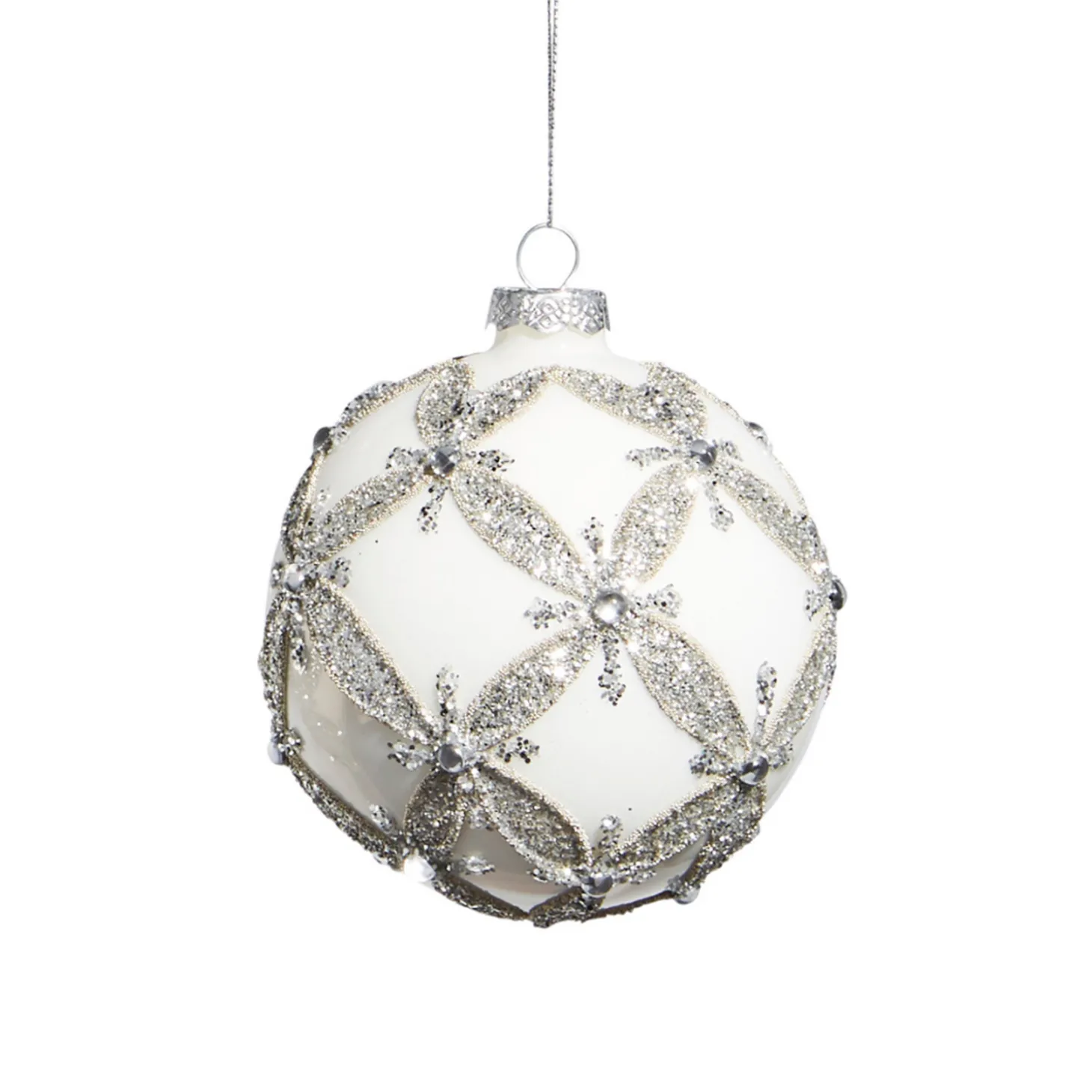 Raz 4" White With Silver Embellishment Glass Christmas Ornament 4322834