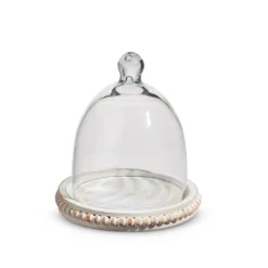 Raz 7" Whitewash Beaded Wooden Tray With Cloche 4424405