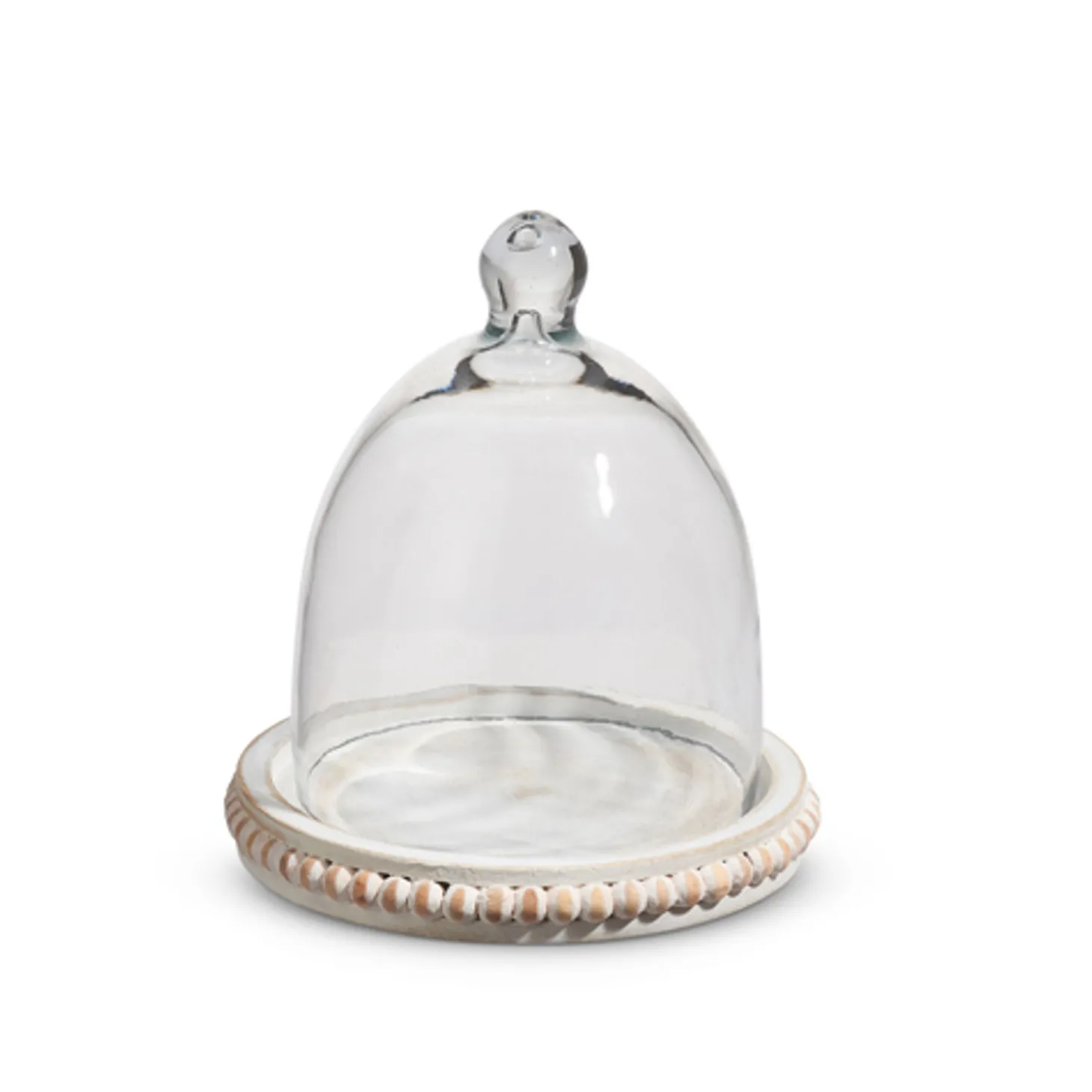 Raz 7" Whitewash Beaded Wooden Tray With Cloche 4424405