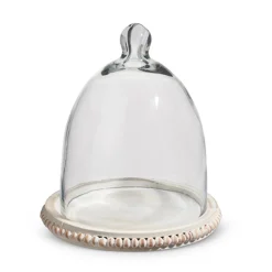 Raz 8.75" Whitewash Wood Beaded Tray With Cloche 4424404