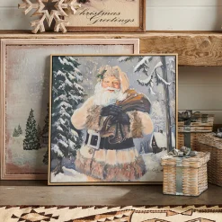 Raz 23.5" Woodland Santa Textured Framed Canvas Wall Art Christmas Decoration 4357355