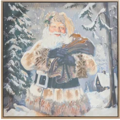 Raz 23.5" Woodland Santa Textured Framed Canvas Wall Art Christmas Decoration 4357355