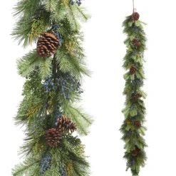 Raz 6' X 12" Cedar, Pine, And Blue Berries Christmas Garland G4402310