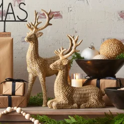 Raz Basket Weave Wicker Deer Christmas Figures Set Of 2 4311327