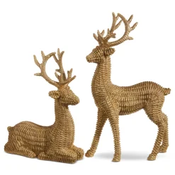 Raz Basket Weave Wicker Deer Christmas Figures Set Of 2 4311327