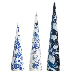 Raz Blue And White Delft Botanical Glass Trees Christmas Decorations Set Of 3 4422866