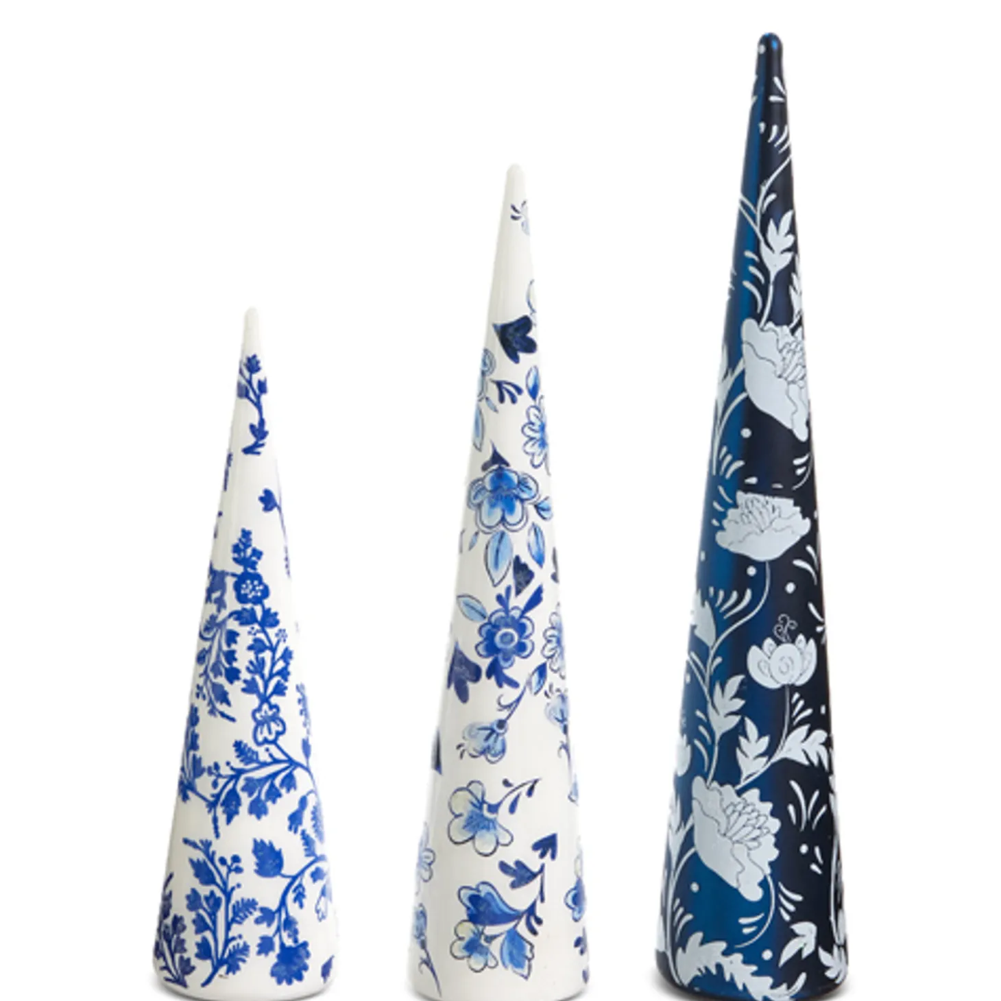 Raz Blue And White Delft Botanical Glass Trees Christmas Decorations Set Of 3 4422866