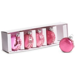 Raz Box Pink Macaroon Glass Christmas Ornaments Set Of 5 4422910