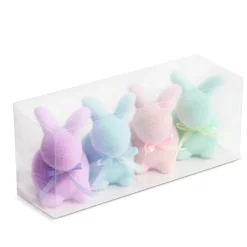Raz Box Set Of 4 6" Pastel Flocked Bunnies Easter Figures 4453324