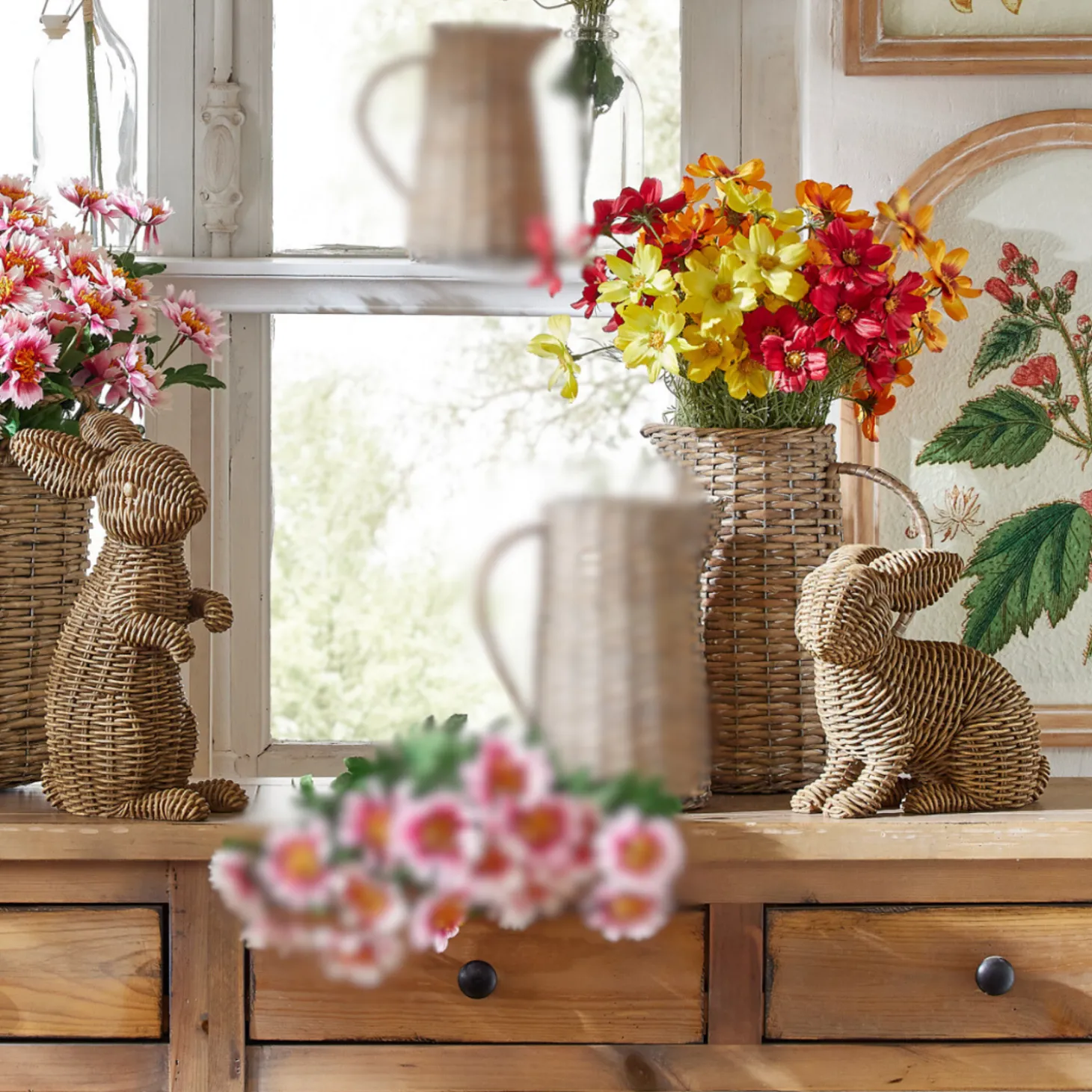 Raz Brown Basketweave Wicker Set Of 2 Rabbits Easter Decoration 4411069