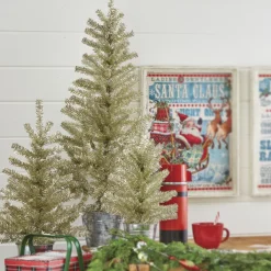 Raz Champagne Tinsel Tree In Galvanized Bucket Christmas Decoration