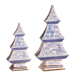 Raz Chinoiserie Delft Blue Christmas Tree Figures