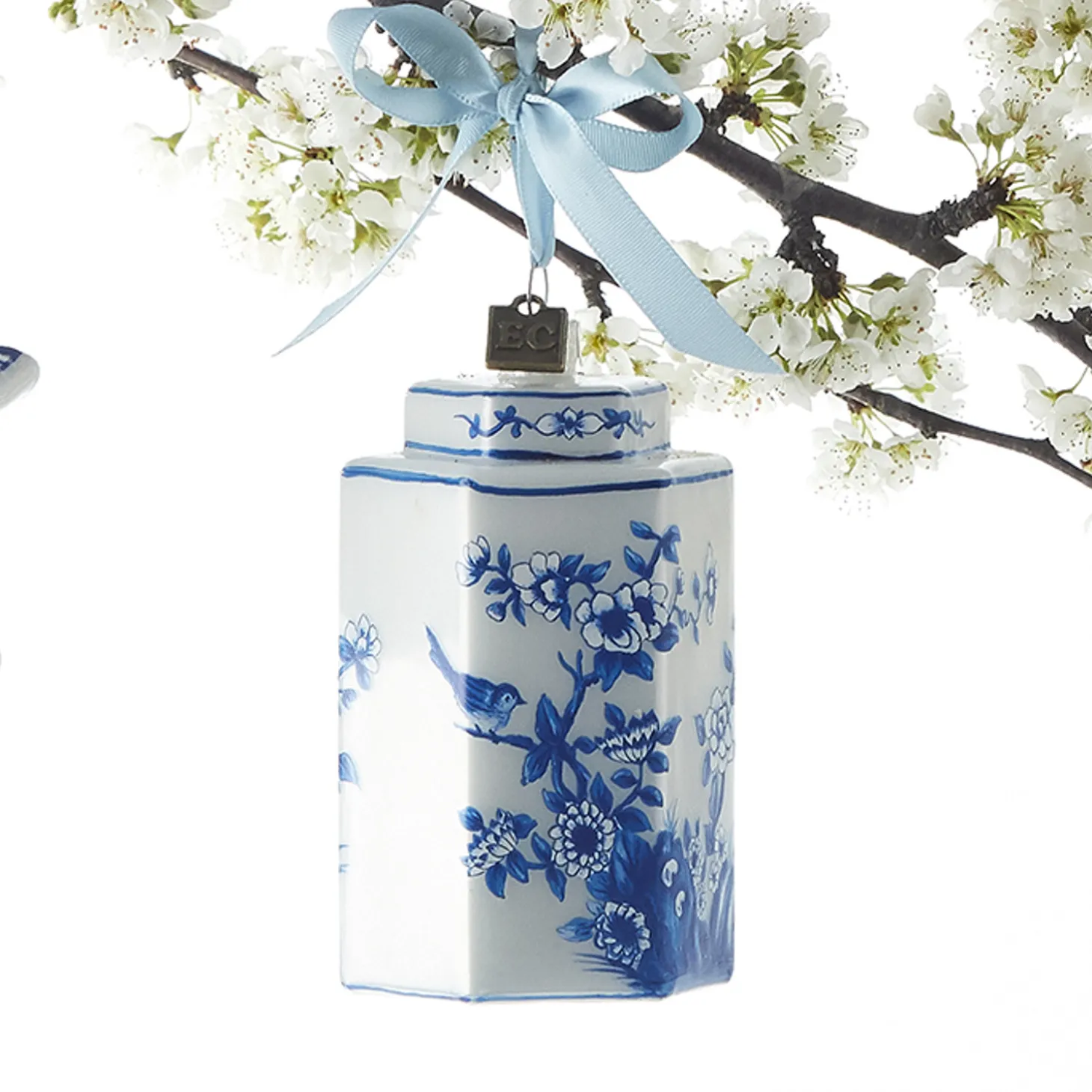 Raz Eric Cortina 3.5" Blue Delft Ginger Jar Glass Christmas Ornament 3953036