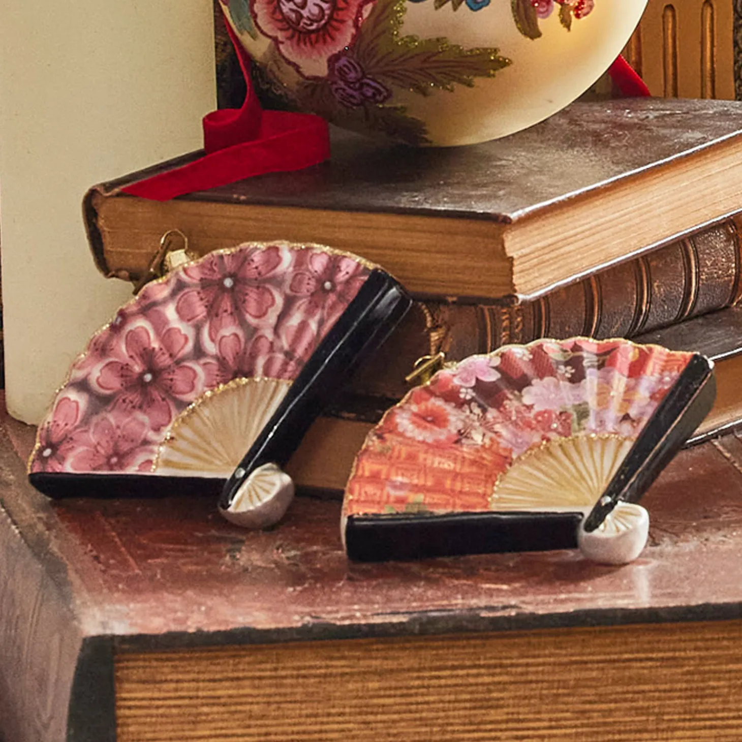 Raz Eric Cortina 4.25" Chinese Floral Fan Glass Christmas Ornament 4353138