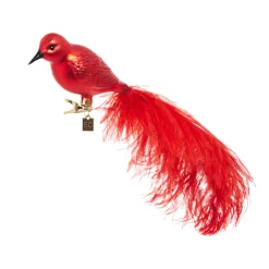 Raz Eric Cortina 12" Clip-On Red Feathered Bird Glass Christmas Ornament 4353100